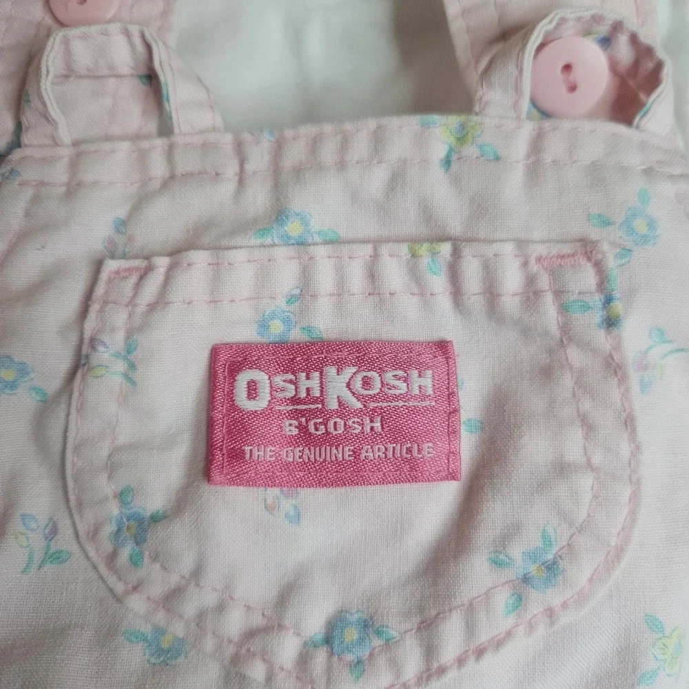 Vintage‎ OshKosh Bgosh Baby Girls Pink Floral Romper Shirt Set Made in USA 18M